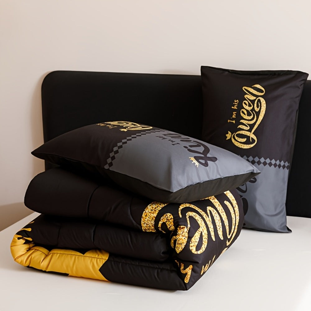 King and Queen Crown Print Comforter Set in Black or Red with Twin, Full, Queen and King Sizes