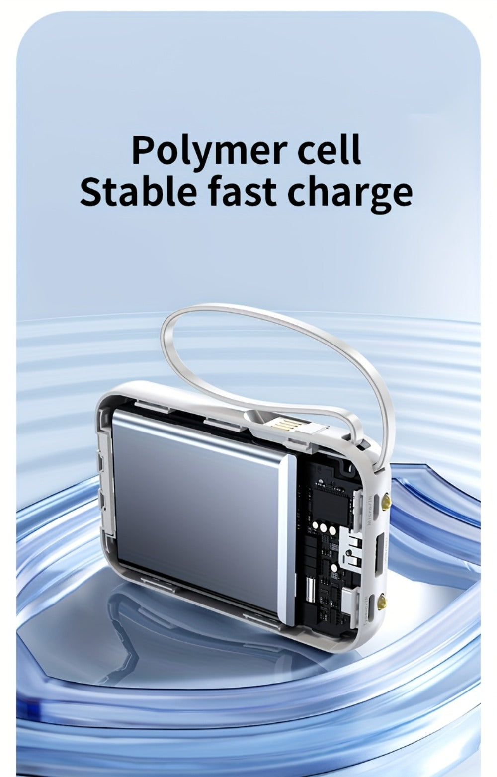 3-in-1 Built-in Cables Power Bank 50000mAh Portable Charger with Smart Digital Display Flashlight Apple Lightning Type-C USB Safe Lithium Battery Pack Outdoor Emergency Travel Gift