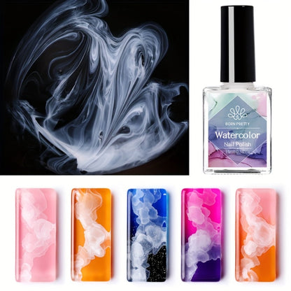 Gel Nail Polish – Blooming White Watercolor Gradient Flower Effect — Semi-Permanent Soak-Off LED UV Nail Art Ink, Floral Marble Manicure…