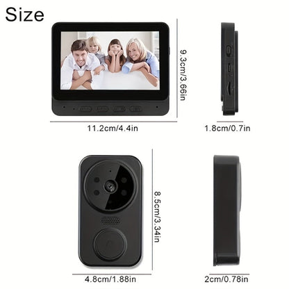 170° Wide Angle Video Doorbell Camera 1080P with 4.3" HD Monitor - No WiFi No App No Subscription, 850nm Night Vision, USB-C Rechargeable, 128GB SD Card Option, Two-Way Audio