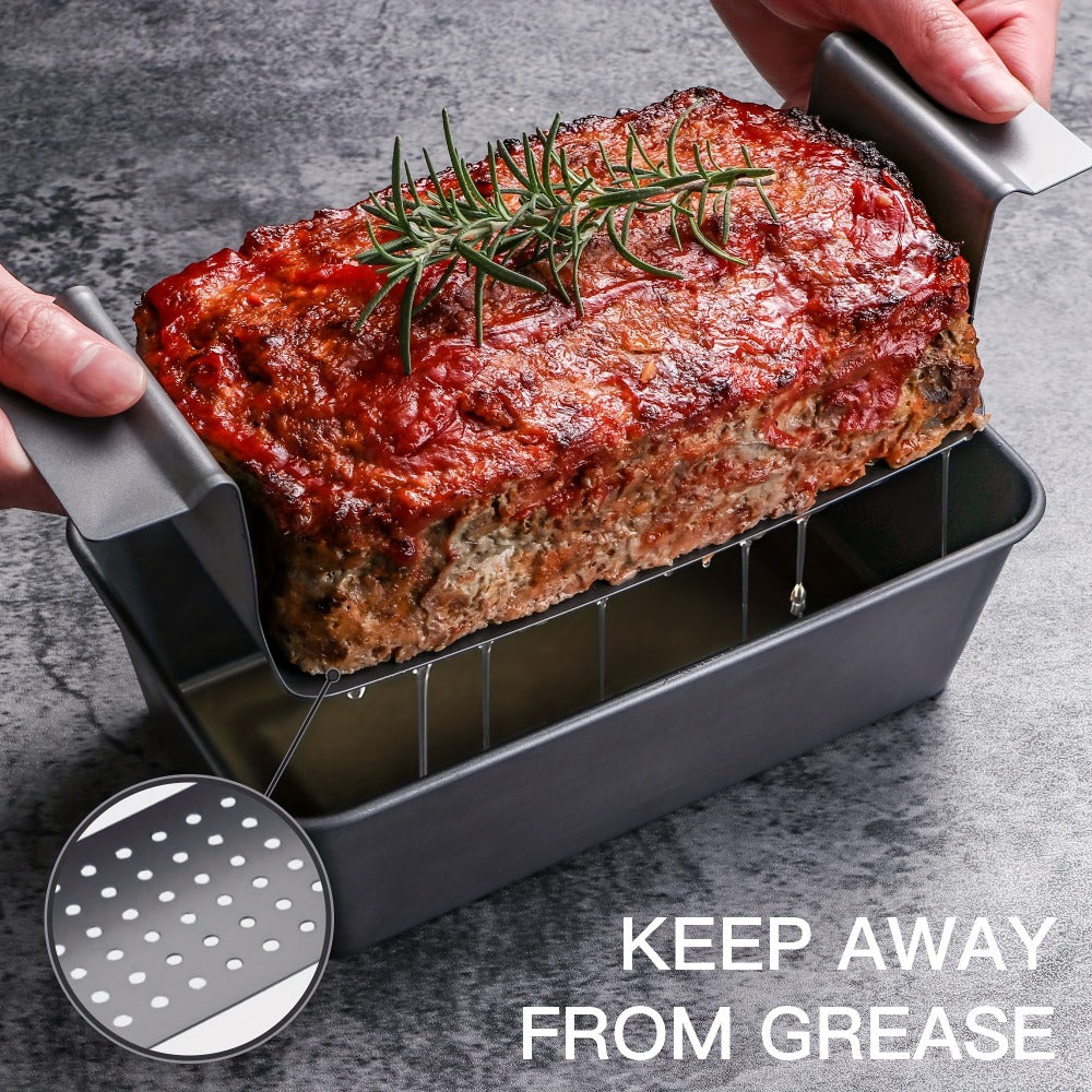 Loaf Pan Set of 4 Nonstick Carbon Steel Meatloaf Pan with Drain Tray 9x5 Inch Bread Baking for Home Cooking, Dining and Outdoor Meals
