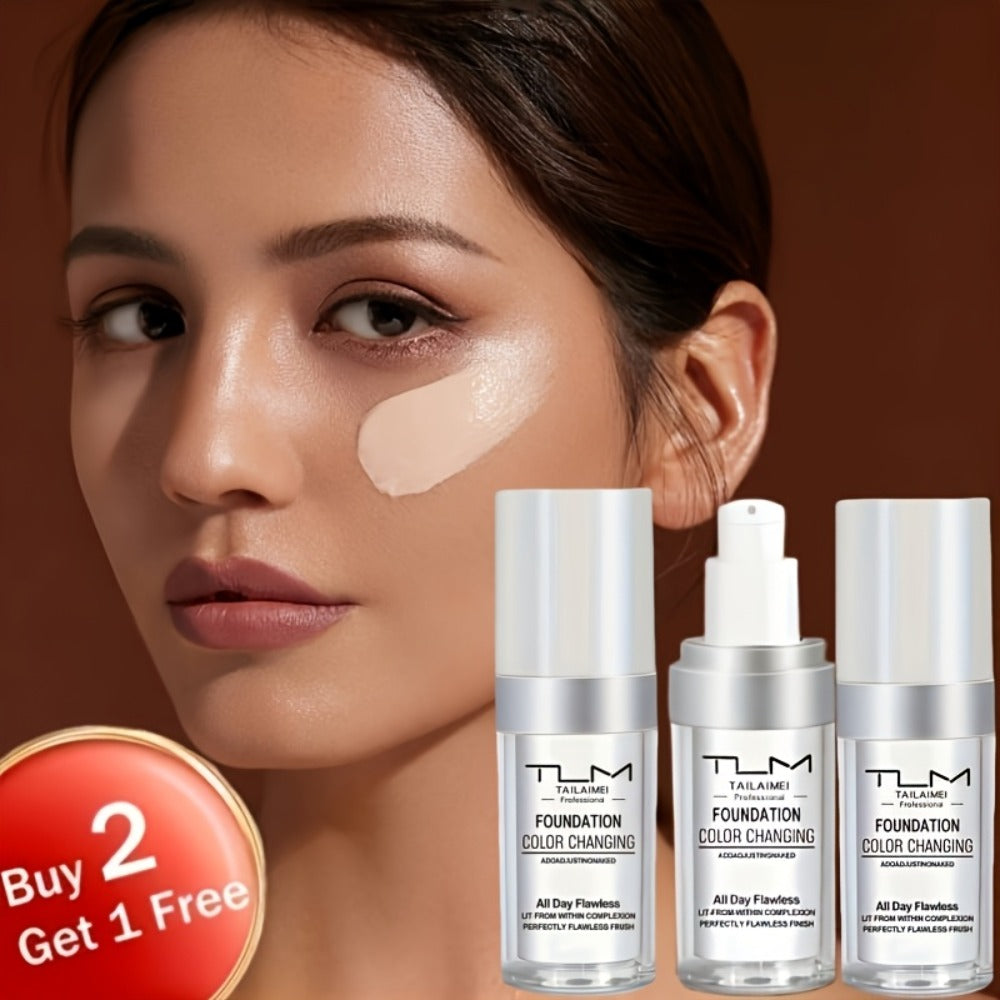 TLM Color Shifting Foundation BB Cream 3 Pack - Temperature Adaptive Skin Tone Matching Base Makeup Buildable Coverage Lightweight Flawless Finish All Skin Types Women Gift Set