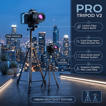 50-Inch Aluminum Camera Tripod with Pan-and-Tilt Head, Quick-Release Plate, Phone Clip and Carrying Bag in Black