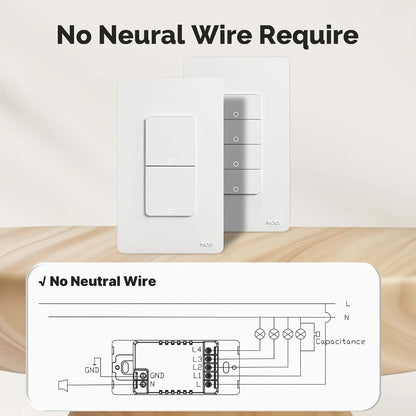White No-Neutral WiFi Wall Switch Two-Pack with One-, Two-, Three- or Four-Gang Mechanical Button Options