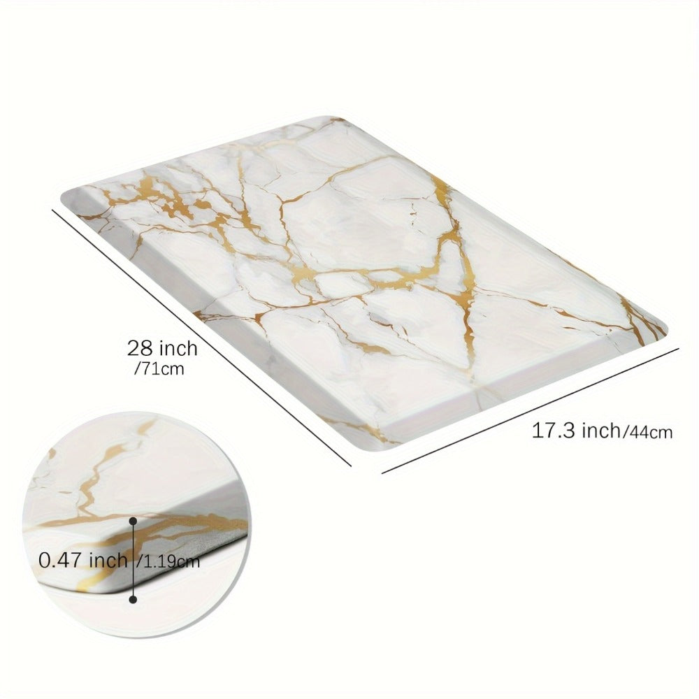 Marble-Pattern Kitchen Floor Mat in Three Exact Rectangular Sizes with Cushioned Low-Profile Form