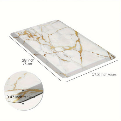 Marble-Pattern Kitchen Floor Mat in Three Exact Rectangular Sizes with Cushioned Low-Profile Form