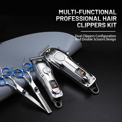 Professional Hair Clipper & Beard Trimmer Set - MENSURE Cordless 6000RPM Hair Cutting Kit with T-Blade Trimmer, 7 Guide Combs, LED Display & Type-C Fast Charging, Barber Kit for Men Home & Salon Use