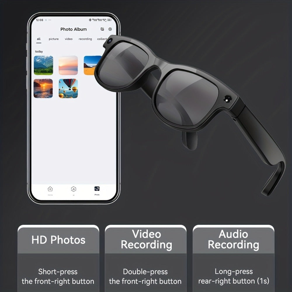 Smart Glasses 8MP Dual-Camera Eyewear with 1080P Video, Three Interchangeable Lenses and 290mAh Battery