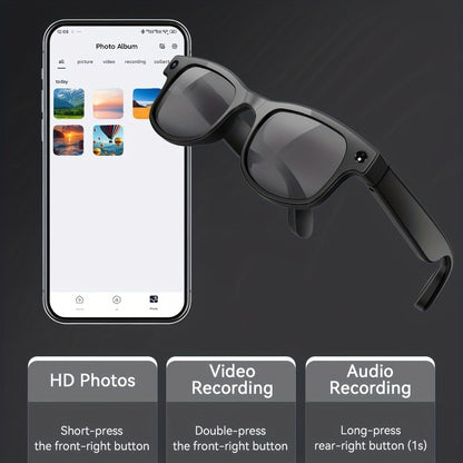 Smart Glasses 8MP Dual-Camera Eyewear with 1080P Video, Three Interchangeable Lenses and 290mAh Battery