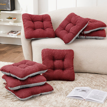 Tufted Chair Cushion Sets in 4- or 8-Piece Options with M/L Sizes, Tie Straps and 12 Color Choices