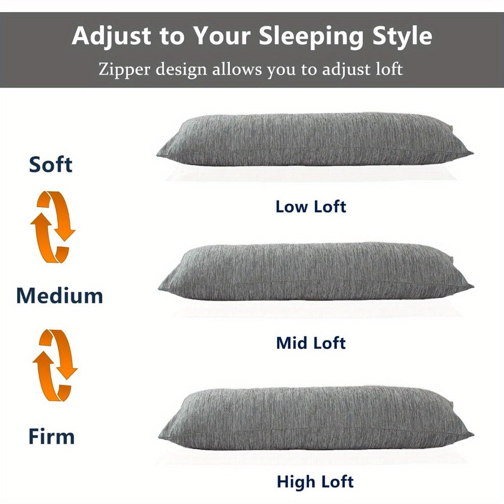 Full-Length Body Pillow, 20 x 54 Inches, Adjustable Fill in Cooling Grey, White or Pink for Adult Beds