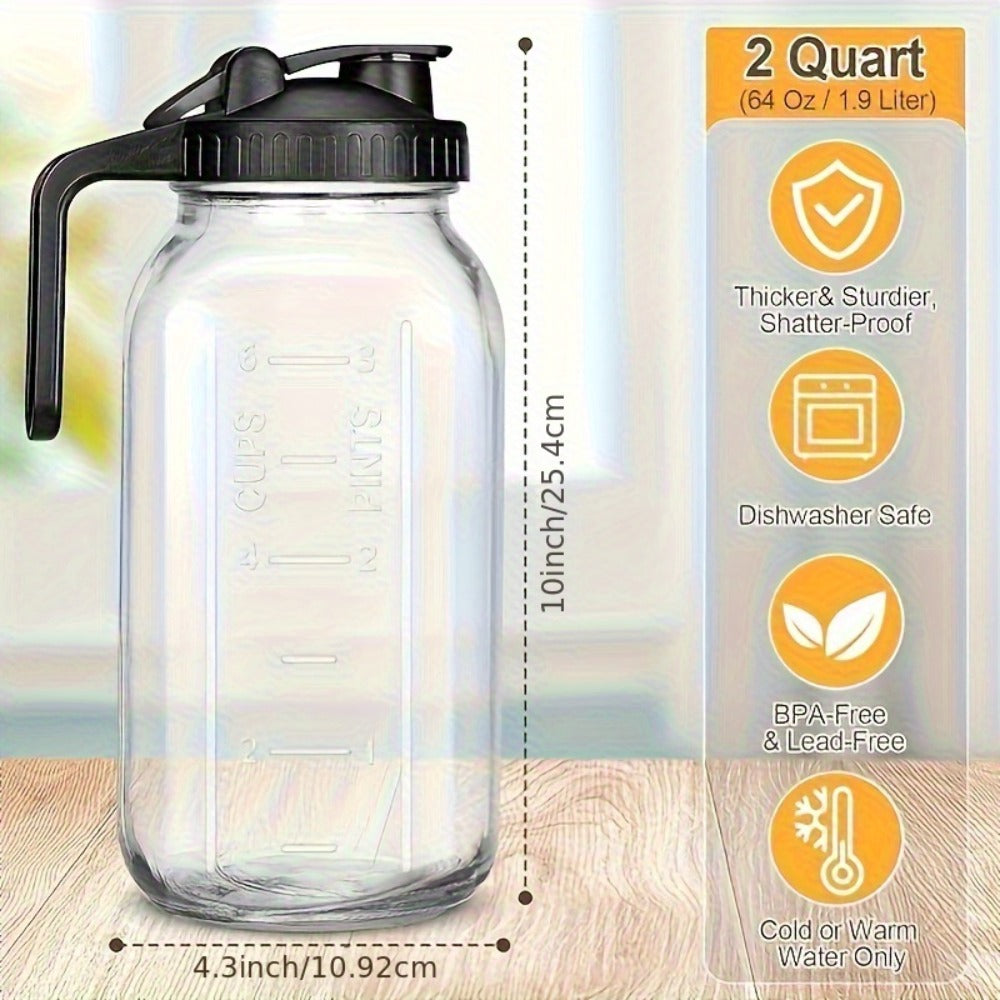 Glass Pitcher Set, 64oz Wide-Mouth Mason Jars with Pour-Spout Lids in Two-Pack or Three-Pack Options