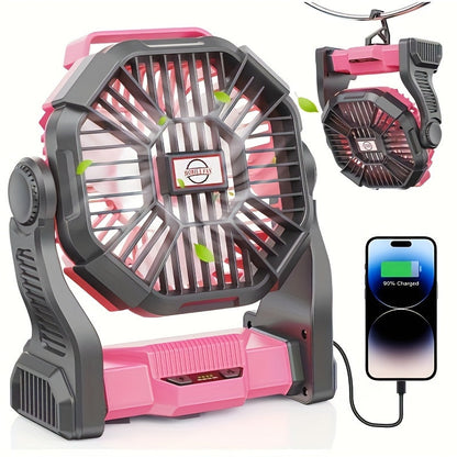 Portable Camping Fan with Hanging Hook, Three-Level Lantern and 12 Color or Style Options Pictured