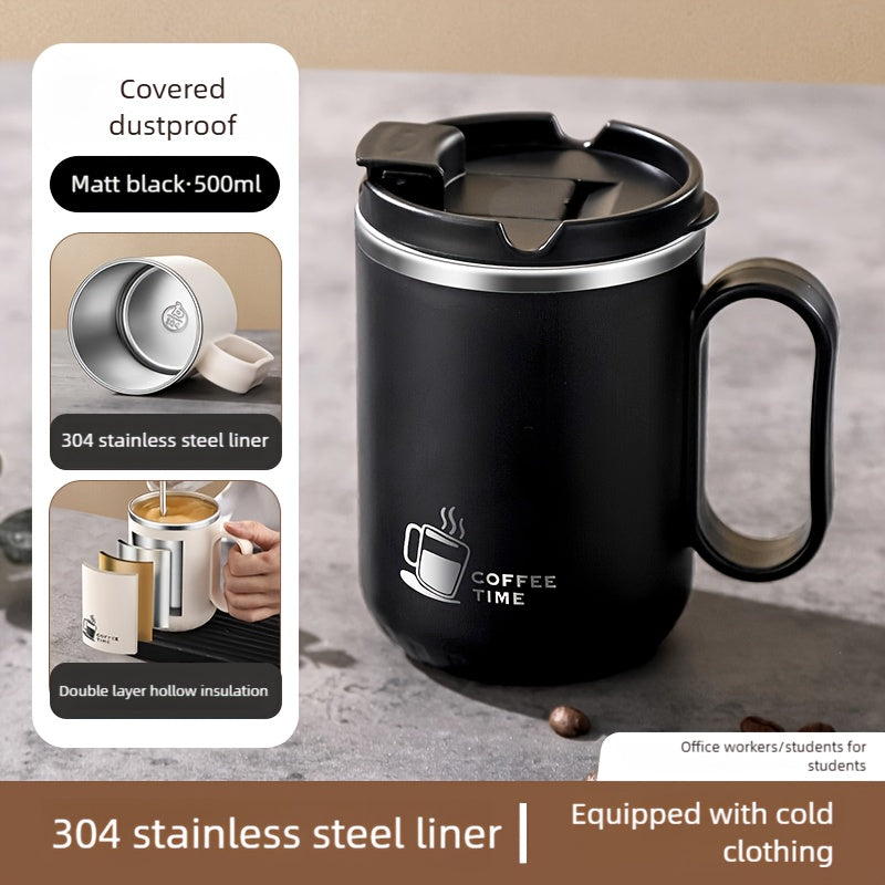 500ml Covered Stainless Steel Coffee Travel Mug with Handle in White, Black, Red, Grey or Brown