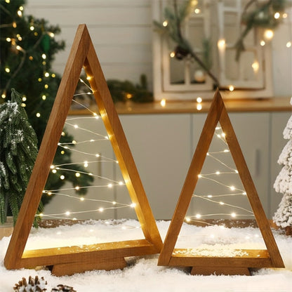 Wooden Light-Up Desktop Christmas Trees USB Powered - Mini Lighted Wood Tree Set for Holiday Decoration, Home & Office Desk, Shelf Display & Room Decor, Reusable Indoor Gift, Set of 2/3/4/5/6
