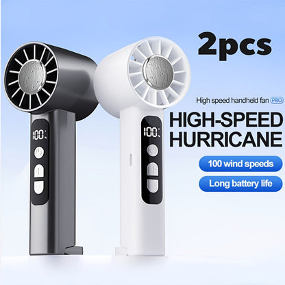 Two-Pack 1800mAh Handheld Fans with 100-Level Speed Display, USB-C Charging and White or Dark Gray Sets