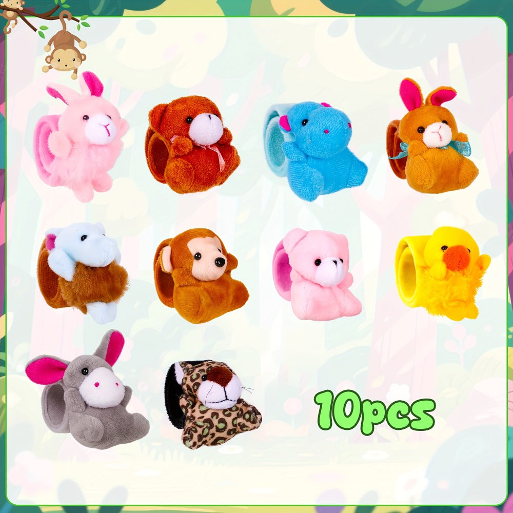Plush Animal Slap Bracelet Assortments in 6-, 10-, 15- or 30-Piece Checkout Packs for Party Favors