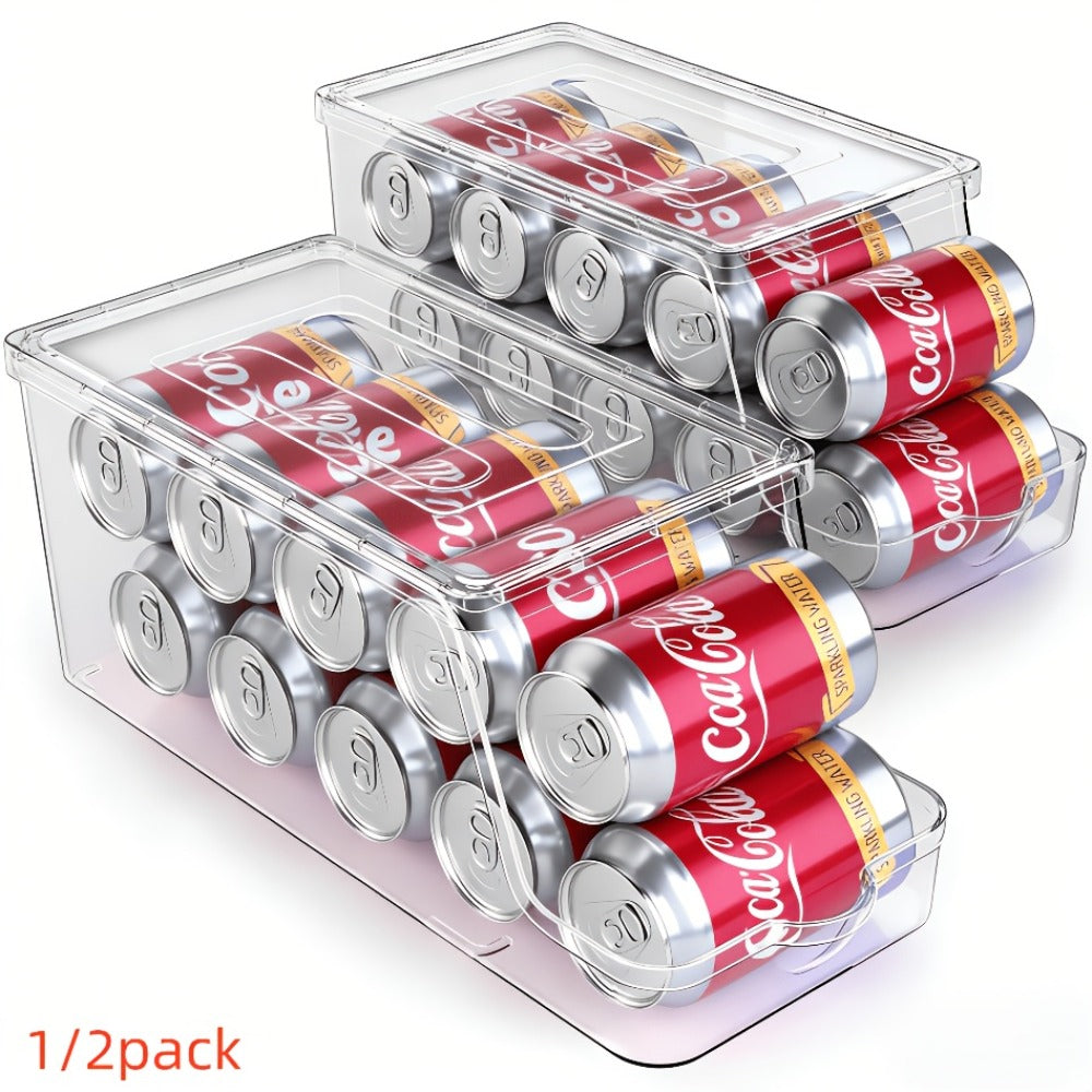 Soda Can Organizer for Refrigerator Stackable | Can Holder Dispenser with Lid for Fridge, Pantry & Freezer – Holds 9 Cans Each, BPA-Free Clear Design, 1 or 2 Pack