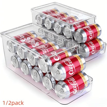 Soda Can Organizer for Refrigerator Stackable | Can Holder Dispenser with Lid for Fridge, Pantry & Freezer – Holds 9 Cans Each, BPA-Free Clear Design, 1 or 2 Pack