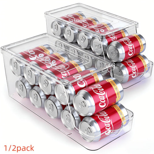 Soda Can Organizer for Refrigerator Stackable | Can Holder Dispenser with Lid for Fridge, Pantry & Freezer – Holds 9 Cans Each, BPA-Free Clear Design, 1 or 2 Pack
