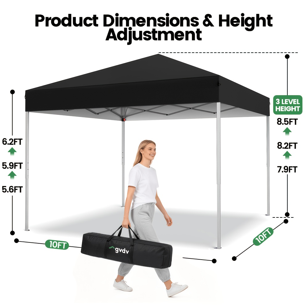Straight-Leg 10x10ft Pop-Up Canopy Tent with 420D Oxford Top, Three Heights and Eight Colors