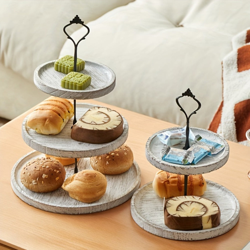 Three-Tier Wooden Cupcake Stand in Light Brown, Dark Brown or White for Dessert and Party Displays