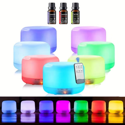 Ultrasonic Essential Oil Diffuser with Remote Control, Seven-Color Light and 300 ml or 500 ml Capacity