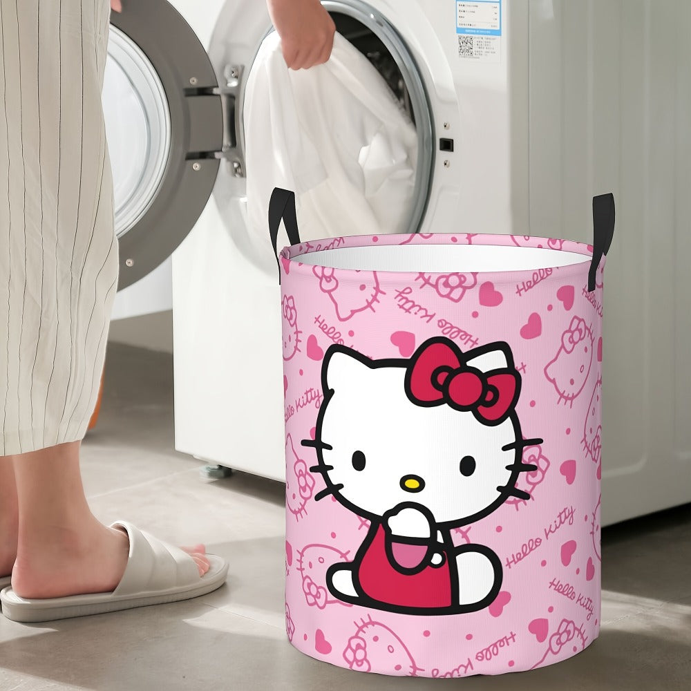 Collapsible Laundry Hamper with Bow Cat Prints, Two Handles and 40 x 50cm Size in Nine Pattern Options