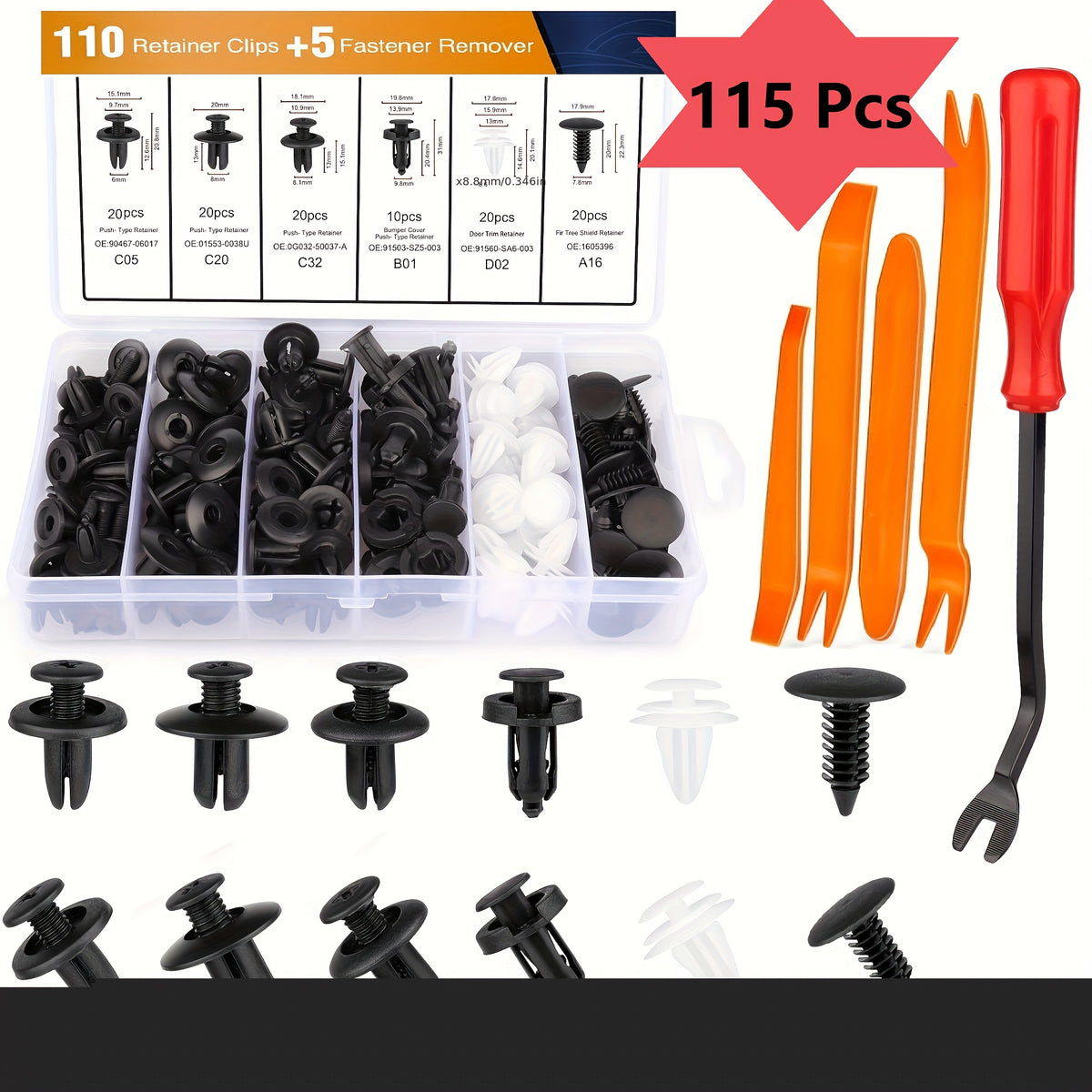 Car Body Fasteners Kit – Snap Rivets, Wing Expansion Screws & Willow Nails, Universal Automotive Retainer Clips for Car Body Panels, Bumpers & Trim (115 / 925 / 928 / 1275 pcs)