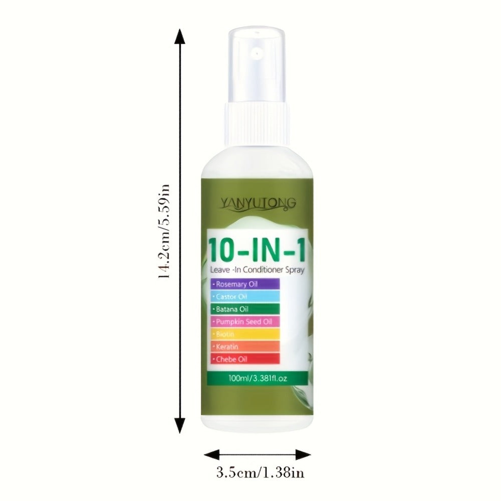 10-in-1 Hair Treatment Spray 100ml with Argan Oil Batana and Rosemary - Anti-Breakage Split End Repair Frizz Control Shine Boost Leave-In Spray for Dry Damaged Hair Women and Men