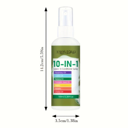 10-in-1 Hair Treatment Spray 100ml with Argan Oil Batana and Rosemary - Anti-Breakage Split End Repair Frizz Control Shine Boost Leave-In Spray for Dry Damaged Hair Women and Men