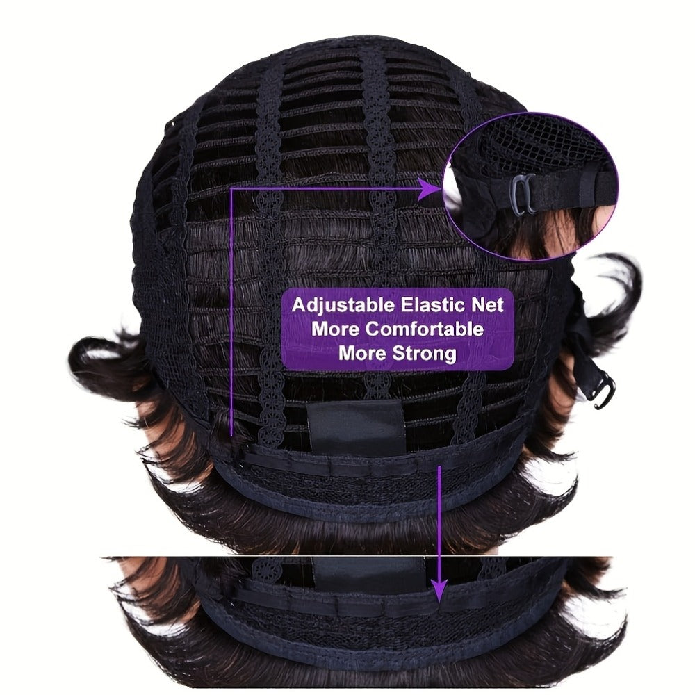 Synthetic Wig 10-Inch Short Body Waves in Natural Black with Adjustable Cap for Daily Style