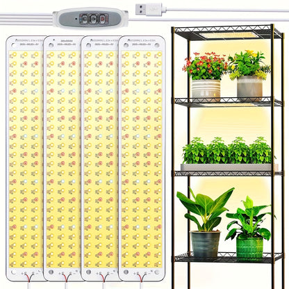 Four-Panel 5V USB Plant Light Kit with 96-LED Boards, Timer Controller and Shelf Mounting Pieces