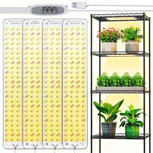 Ultra-Thin Grow Light Under Cabinet Full Spectrum 10-Level Dimming | 3/9/12H Timer High Lumen Sticky & Hangable All Growth Stages | 4pcs Indoor Plants
