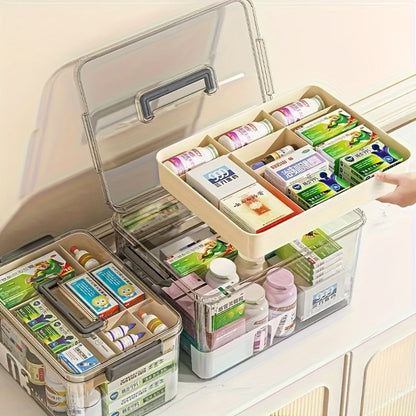 Medicine Storage Box Pill Organizer Multi-Layer Plastic with Handle Large Capacity First Aid Storage Container for Home Travel Office Medicine Cabinet Organizer