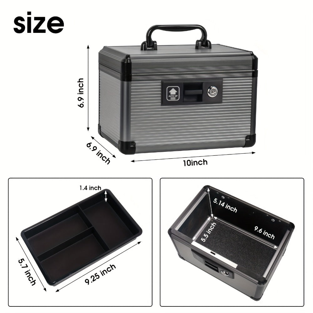 Aluminum Alloy Lockable Medicine Box – Double Layer Large Capacity Storage Box with Key Lock, Handle & Tray for Medicines, Documents & Valuables, 10"/12"/14"/16" Home Security Box