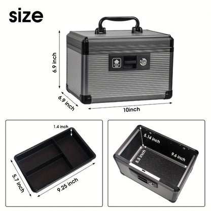 Aluminum Alloy Lockable Medicine Box – Double Layer Large Capacity Storage Box with Key Lock, Handle & Tray for Medicines, Documents & Valuables, 10"/12"/14"/16" Home Security Box