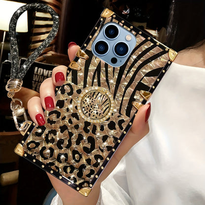 Leopard Print iPhone Case with Ring Buckle Stand Anti-Drop Fashion Rectangular Cover for iPhone 16 Pro Max 15 Pro Max 15 Plus 14 Pro Max 13 Pro Max 12 Pro Max – Trendy Women Girls Kickstand Phone Case