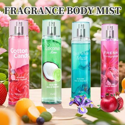 Fragrance Body Mist for Women, Floral, Fruity, Musk & Vanilla Body Spray with Aloe & Vitamin E, 3-8 fl oz