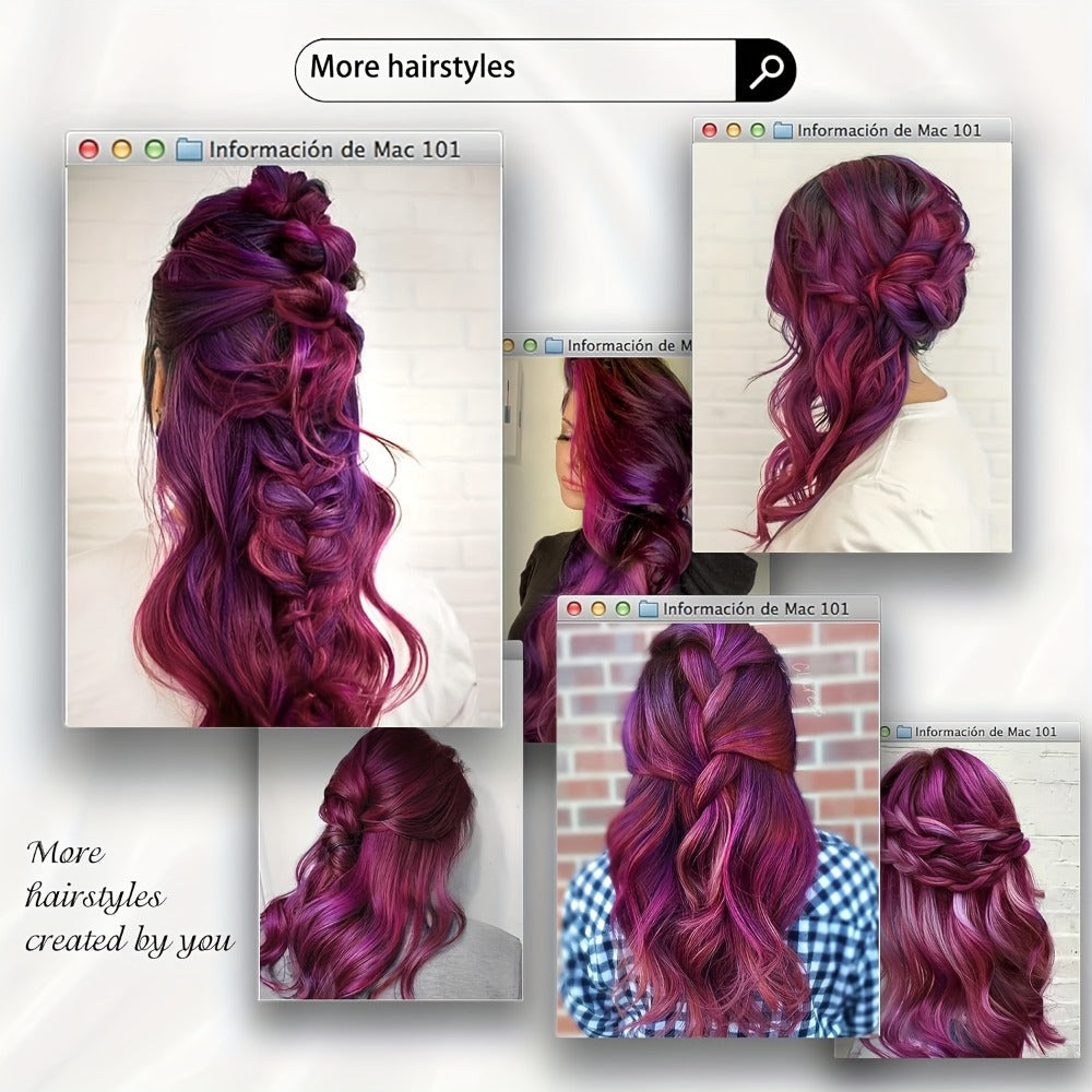 Synthetic Wig 26-Inch Ombre Rose-Red to Dark-Purple Body Waves with Bangs and Side Part for Cosplay