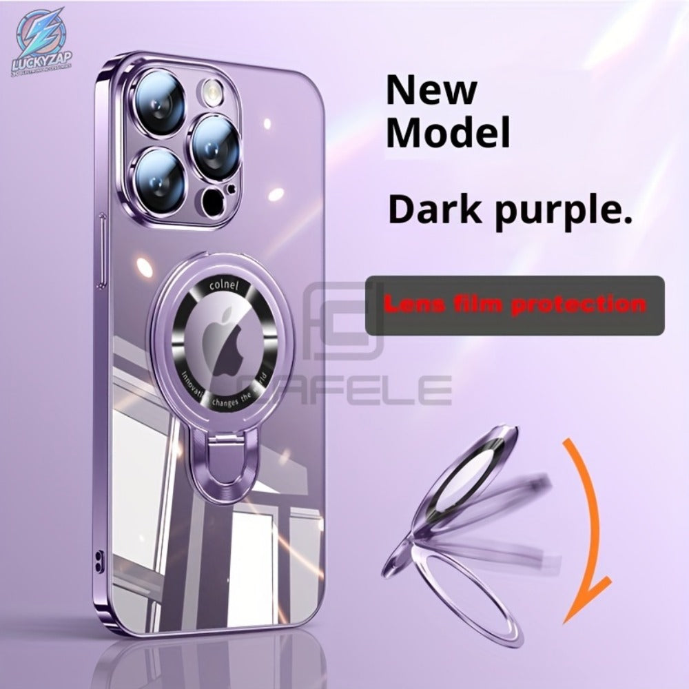 Magnetic iPhone Case Electroplated PC Shockproof Clear Back U-Shield Kickstand Lens Protector for iPhone 17 Pro Max 17 Pro 17 Air 17 16 15 14 13 12 11 Series – 5 Colors MagSafe Compatible