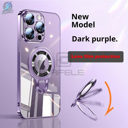 Magnetic iPhone Case Electroplated PC Shockproof Clear Back U-Shield Kickstand Lens Protector for iPhone 17 Pro Max 17 Pro 17 Air 17 16 15 14 13 12 11 Series – 5 Colors MagSafe Compatible