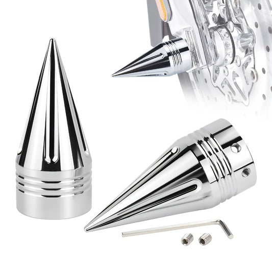CNC Spike Motorcycle Front Axle Nut Covers Caps 3.6" – Fits Harley Touring Street Glide Road King Electra Glide Tri Glide 2008-Later, Black & Silvery