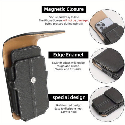 Vertical Belt-Clip Phone Holster with Card Slots for 5.2- to 7.2-Inch Phones in Black or Brown