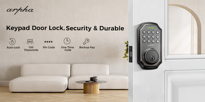 100 Code Keypad Door Lock Smart Keyless Entry Deadbolt – Anti-Peep Password, One-Touch Auto Lock, Fingerprint & WiFi Options, Zinc Alloy Front Door Lock, Easy Install, Low Battery Alarm, Black Silver