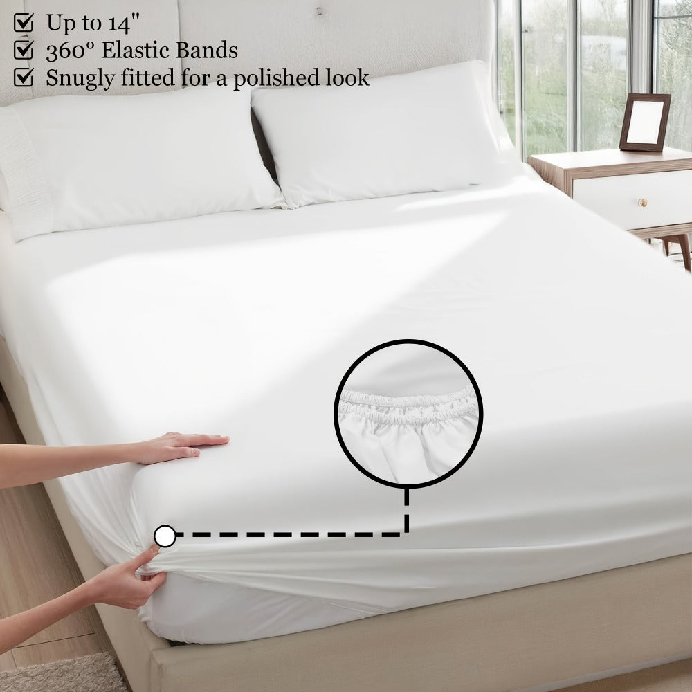 Sheet Set, Four-Piece Solid-Color Bedding with Deep-Pocket Fitted Sheet, Flat Sheet and Two Pillowcases