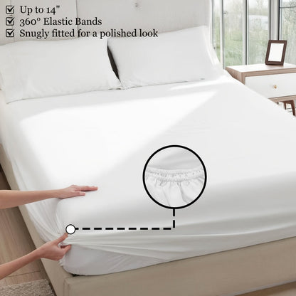 Sheet Set, Four-Piece Solid-Color Bedding with Deep-Pocket Fitted Sheet, Flat Sheet and Two Pillowcases