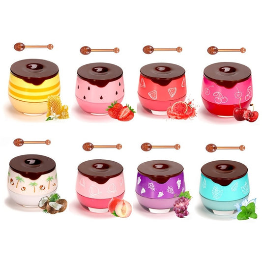Lip Balm 8-Piece Honey Pot Jar Set with Vitamin E, Propolis and Assorted Flavor-Colored Packaging
