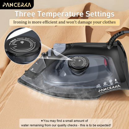 Black 1200W Steam Iron with Three Temperature Settings, Spray Button and Transparent Water Tank