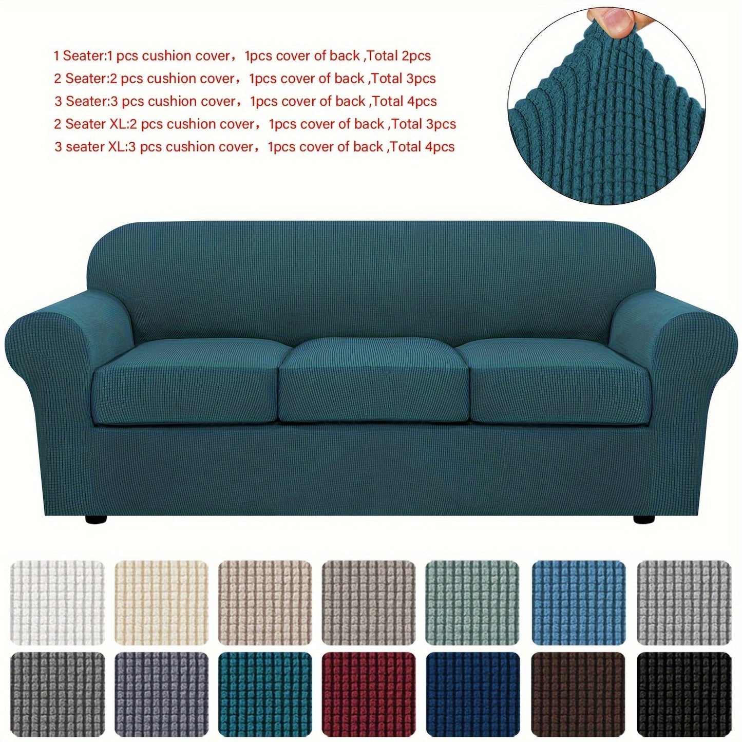 Sofa Cover Grid Jacquard Elastic Full-Cover Slipcover with Anti-Slip Fit for 1 to 3 Seats and XL Sofas